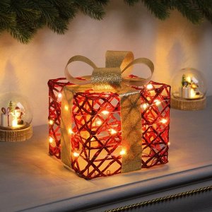 Светодиодная фигура «Подарок красный» 17x15x15 см, 20 LED, батарейки AAх2 (не в комплекте), свечение теплое белое
