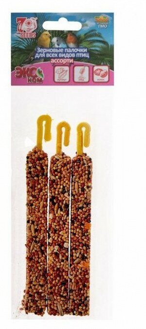 Seven Seeds ЭКОНОМ Палочки для птиц ассорти витамины/орехи/абрикос 3шт.75гр.*20 14998