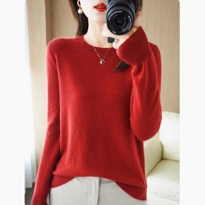 Джемпер с круглым горлом и  длинным рукавом, красный