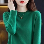 Джемпер с круглым горлом и  длинным рукавом, зеленый
