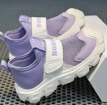 Кроссовки летные из иск. кожи и сеточка, на липучке сиреневые