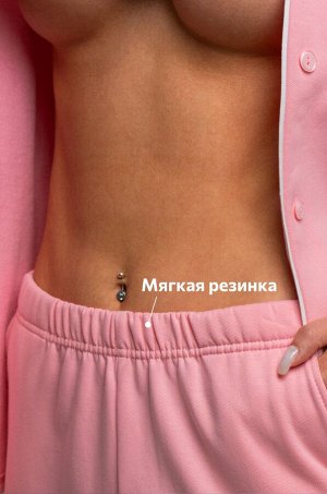 Женская пижама из футера с начесом, рубашки и брюки, цвет розовый