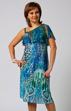 172 платье синий/цветной; вискоза/пэ; Очаровательное платье с воланом из тркотажного!!! шифона – самая новая технология моды. На подкладке. Летящий силуэт, Приятное к телу. Великолепный купонный дизай