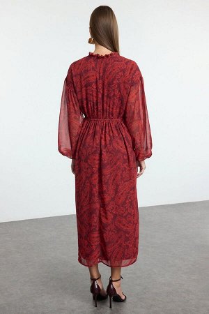 Многоцветное платье миди с рисунком шали и резинкой