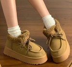 Угги короткие зимние из иск. замши с шнурками, на толстой подошве, внутри иск. мех, коричневый