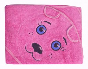 Махровое полотенце детское "Уголок" 100*100 с вышивкой (Котик, розовый)