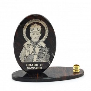 Икона из обсидиана овал со св. "Николай Чудотворец" 100*45*95мм