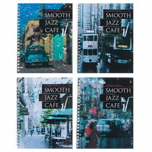 Тетрадь 96 листов в клетку на гребне JAZZ CAFE, обложка мелованный картон, глянцевая ламинация, МИКС