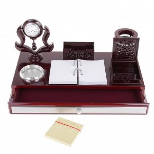 Набор настольный «Королевство»: часы, блок для бумаги, визитница, лоток для скрепок, подставка для ручек, перекидные листы
