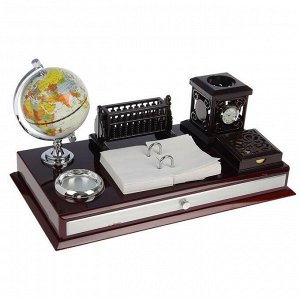 Набор настольный «Античность»: глобус, часы, перекидные листы, визитница, подставка для ручек, лоток для скрепок