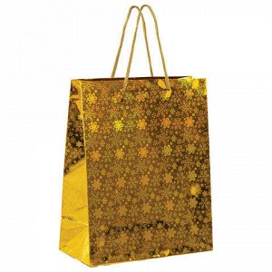 Пакет подарочный новогодний НАБОР 4 шт. 26x13x32 см (L), ГОЛОГРАФИЯ 3 цвета ЗОЛОТАЯ СКАЗКА, 609614