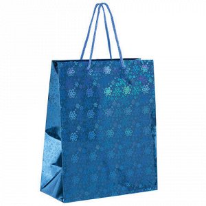 Пакет подарочный новогодний НАБОР 4 шт. 26x13x32 см (L), ГОЛОГРАФИЯ 3 цвета ЗОЛОТАЯ СКАЗКА, 609614