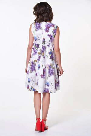 Платье Жанет №16.Цвет:белый/фиолетовые цветы