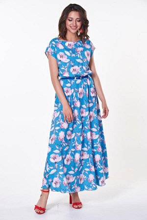 Платье Дарья №39.Цвет:голубой/цветы