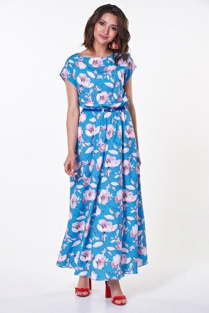 Платье Дарья №39.Цвет:голубой/цветы