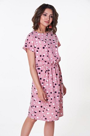 Платье Ульяна №19.Цвет:розовый/горох