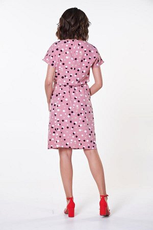 Платье Ульяна №19.Цвет:розовый/горох
