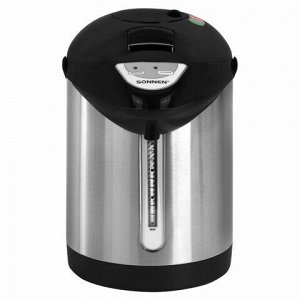 Термопот SONNEN TP-28, 3 л, 900 Вт, 1 температурный режим, ручной насос, сталь, черный/серебро, 456712