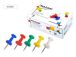 Кнопки канцелярские "Mazari" силовые, цветные, 50шт/уп (1/10) арт. M-6891