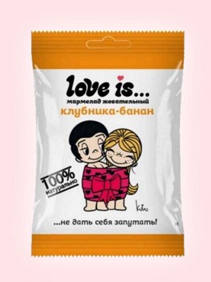 Жевательный мармелад в виде сердца Love is со вкусом клубника-банан / Лав Из 25 гр