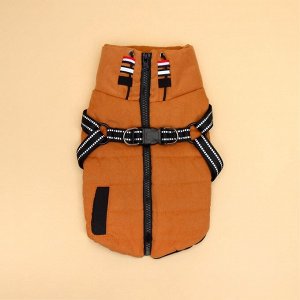 Куртка для собак со шлейкой, размер M (ДС 30, ОГ 40, ОШ 30 см), горчичная