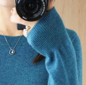Джемпер с круглым горлом и  длинным рукавом, голубой