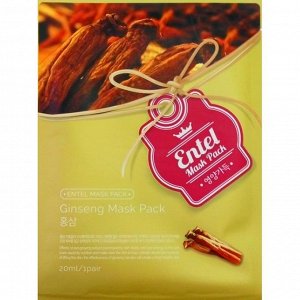 Entel Ginseng Mask Pack Маска тканевая для лица с вытяжкой женьшеня