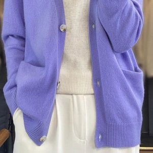 Вязаный кардиган с карманами и длинным рукавом, лаванда