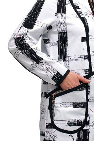Ветровка Элегантная эффектная куртка из хлопка с монохромным абстрактным принтом. Модель чуть прилегающего кроя; с втачными рукавами; округлым вырезом горловины; воротником стойка; застежкой на молнию
