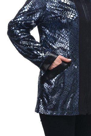 Куртка Эффектная куртка из плотной ткани с рельефным мерцающим принтом, имитирующим кожу рептилий. Модель на подкладке; прямого кроя; с втачными рукавами; цельнокроеным стояче-отложным воротником, зас