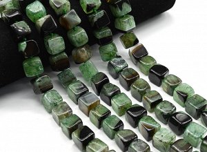 Бусины из агата тонированного кубик 13мм, цв.зеленый, 39см, 25 бусин