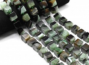 Бусины из агата тонированного кубик 15мм, цв.зеленый, 41см, 20 бусин