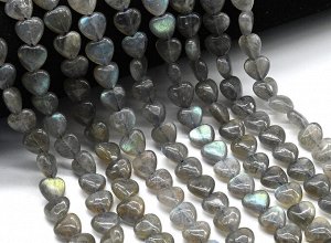 Бусины из лабрадора сердечки 10*10мм, 40см, 42 бусины