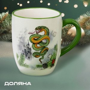 Кружка новогодняя Доляна «Сказочный змей», 400 мл, для чая, 11,6x8x10 см, белая