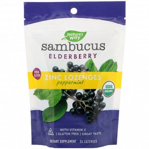 Nature&#x27 - s Way, Sambucus, Zinc Lozenges, Peppermint, 24 Lozenges