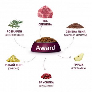 Сухой корм AWARD HYPO для взрослых собак всех пород со свининой с добавлением брусники, груши и розмарина 12 кг