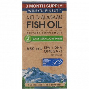 Wiley&#x27 - s Finest, Wild Alaskan Fish Oil, Easy Swallow Minis, 630 mg, 180 Softgels