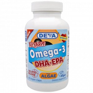 Deva, веганские омега-3 жирные кислоты ДГК и ЭПК, 200 мг, 90 веганских капсул