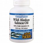 Natural Factors, Рыбий жир дикого лосося с Аляски, 1000 мг, 90 мягких капсул