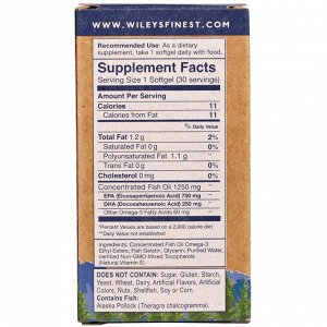 Wiley&#x27 - s Finest, Wild Alaskan Fish Oil, Peak EPA, 1,000 mg, 30 Fish Softgels