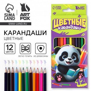 Цветные карандаши, 12 цветов трехгранные «Панда»