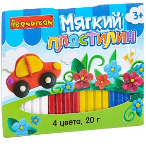 Мягкий пластилин, Bondibon, 4 стандарт цвета, 20 гр., BOX, арт. SFT-20-4