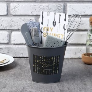 Набор подарочный Kitchen: ведро, полотенце 35х60, лопатка, кисть, венчик,губка
