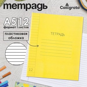 Тетрадь 12 л в линейку ЖЁЛТАЯ, пластиковая обложка, с алфавитом, блок офсет