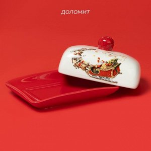 Маслёнка новогодняя Доляна «Сани Деда Мороза», 16,8*12*9 см, доломит, белая, красная