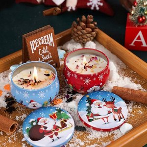 Набор ароматических свечей в баночках 4 штуки в подарочной коробке. 4 шт. * 80 гр.