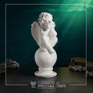 Фигура гипс «Ангел на шаре», большой белый, 26x27x64 см