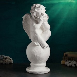 Фигура гипс «Ангел на шаре», большой белый, 26x27x64 см