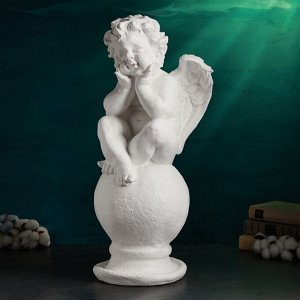 Фигура гипс «Ангел на шаре», большой белый, 26x27x64 см