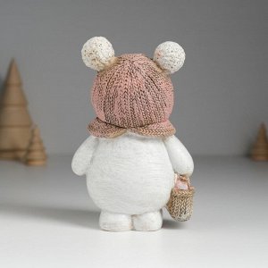 Фигурка полистоун «Снеговик в шапке с помпошками, с корзинкой», 8.5*5.5*13 см